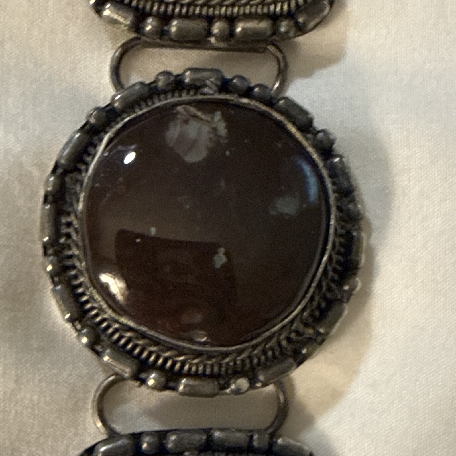 Silver-Tone Metal Link Bracelet, Multicolor Oval Cabochon Bezel Set, Lobster