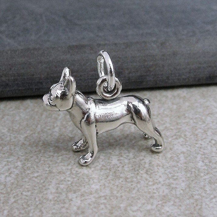 925 Sterling Silver 3D Boston Terrier Charm – 3D French Bulldog Charm Jewelry