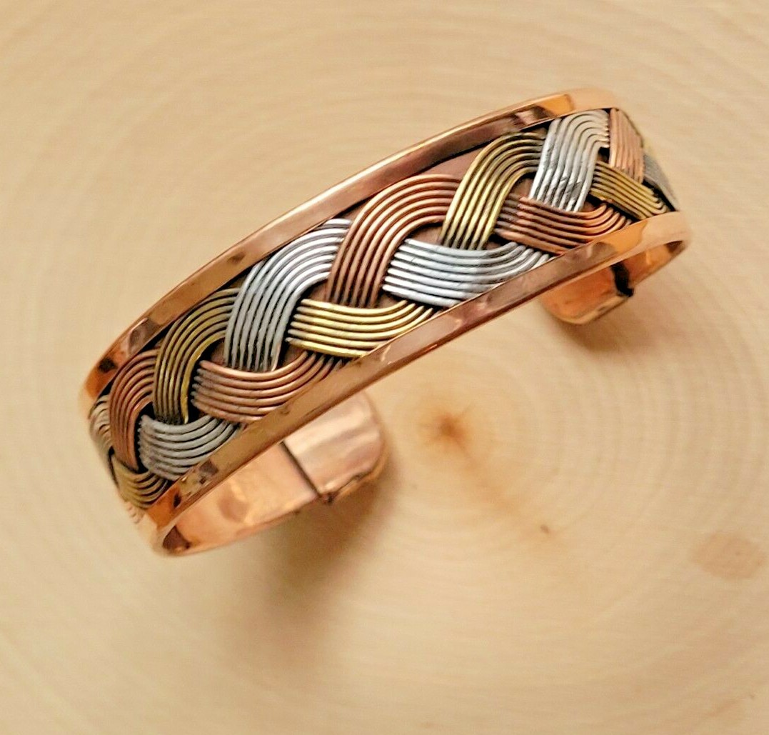 Solid Copper Tricolor Cuffed Health Bracelet – Copper Bracelet Braided