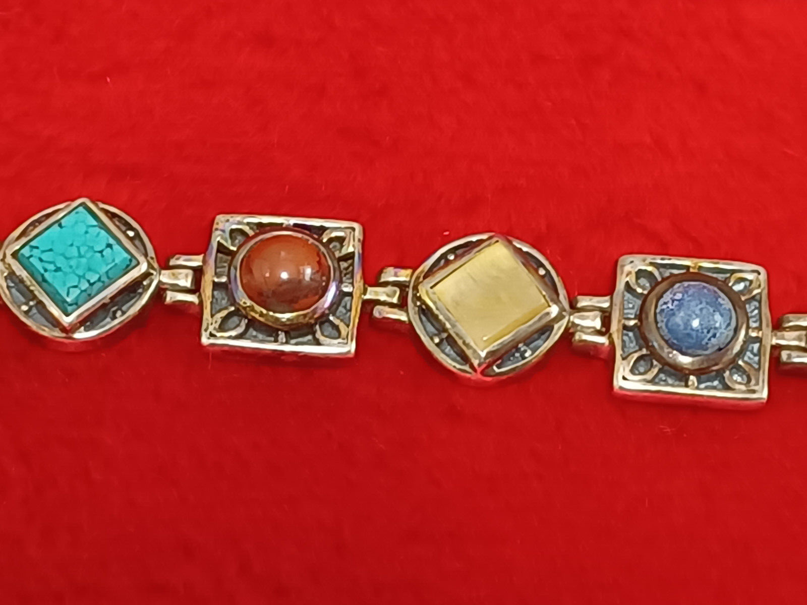 VINTAGE 925 MADE IN THAILAND MULTI COLOR STONES OPEN BACK UNBRANDED BRACELET
