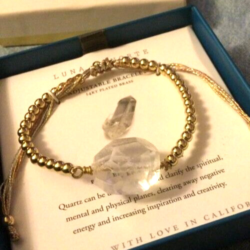 Luna Norte Bracelet Clear Rock Crystal Quartz/14K Gold Plated Beaded Pull Cord