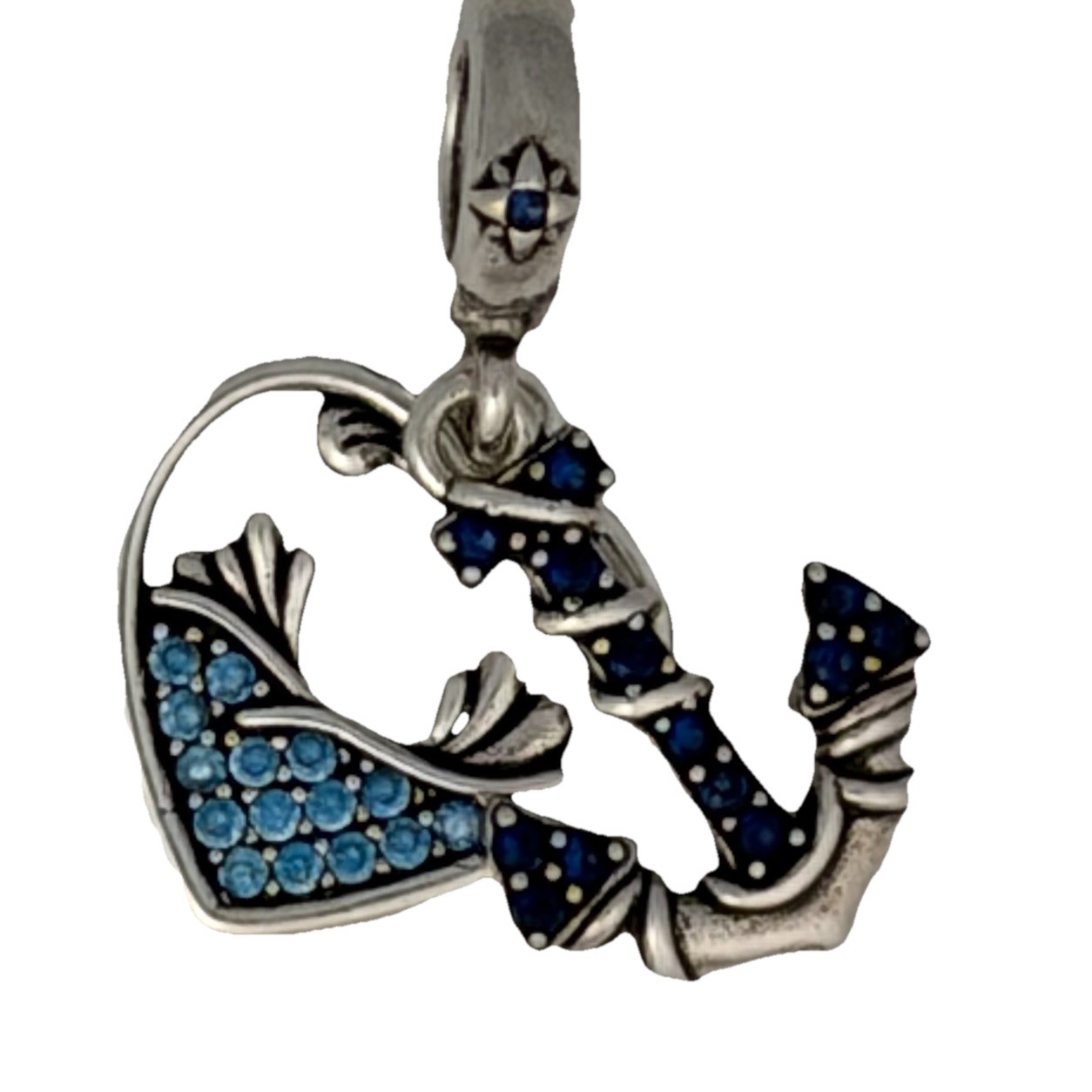S925 Silver Anchor & Heart Dangle Charm Sea Theme