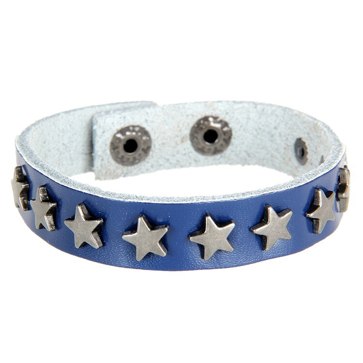 1-4PCS Men Women Star Metal Wristband PU Leather Cuff Bracelet Bangle Gift US