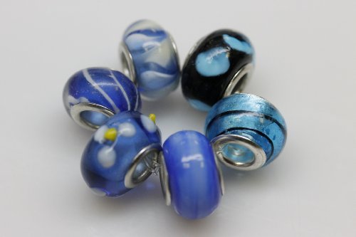 Set of 6 Charms “Beautiful Blue” Murano Glass Beads