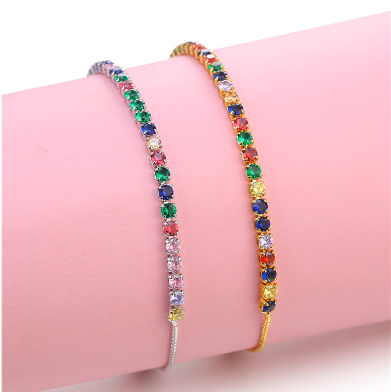 14K Gold Plated 3mm Round Cubic Zirconia Adjustable Slider Tennis Bracelet AC