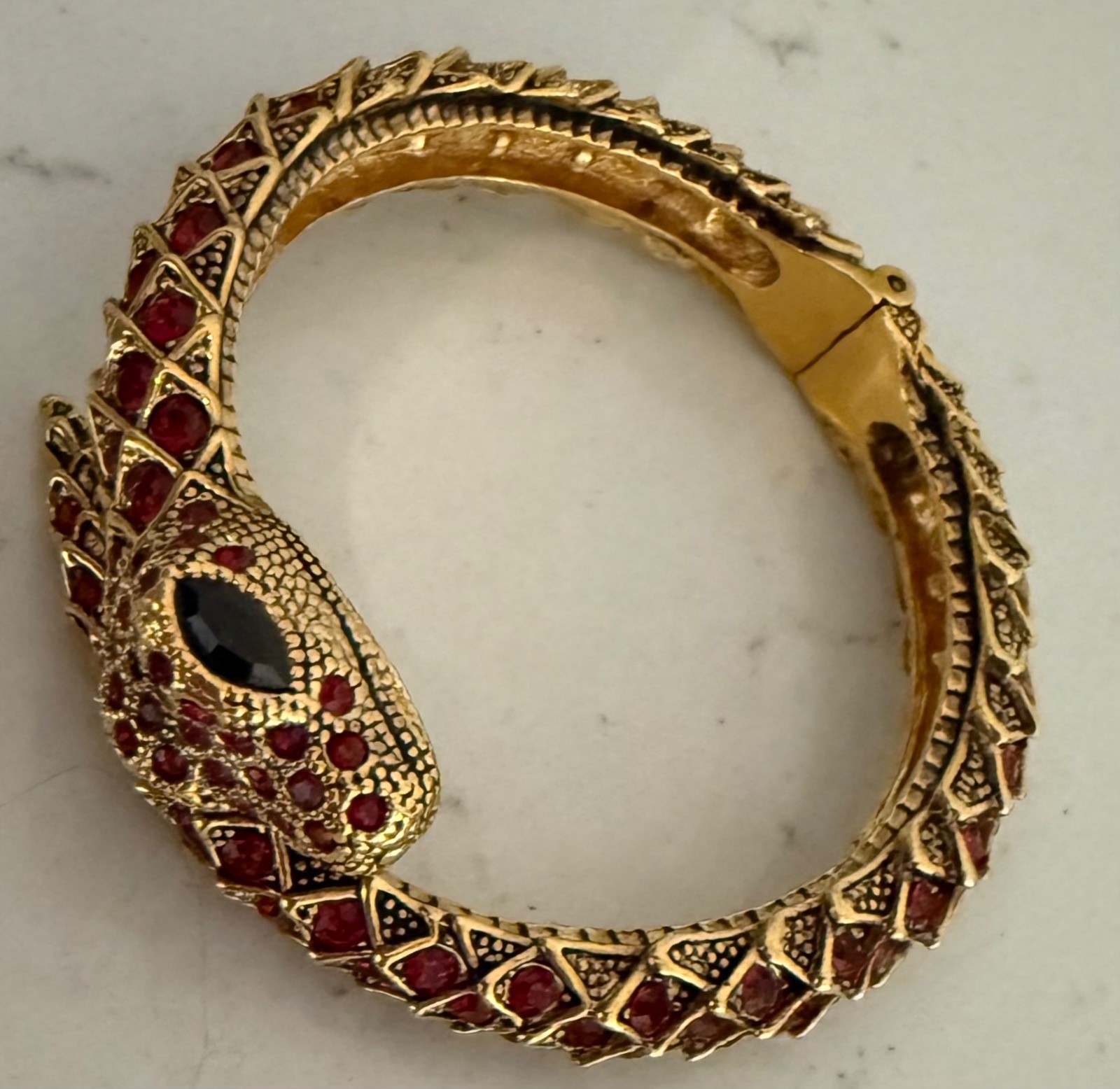Gold Tone Red Rhinestone Snake Bracelet Thailand