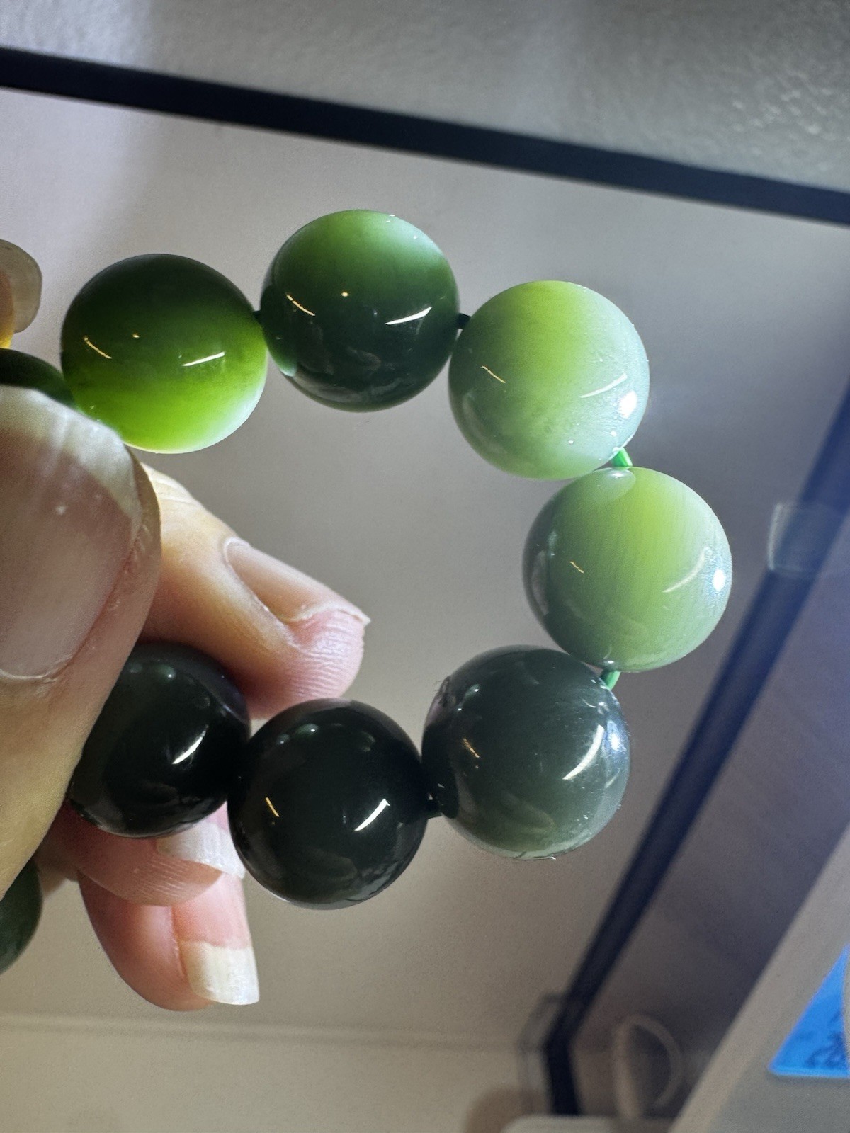 certified 12mm Hetian green Jade Round beaded stretch Bracelet New free shipping