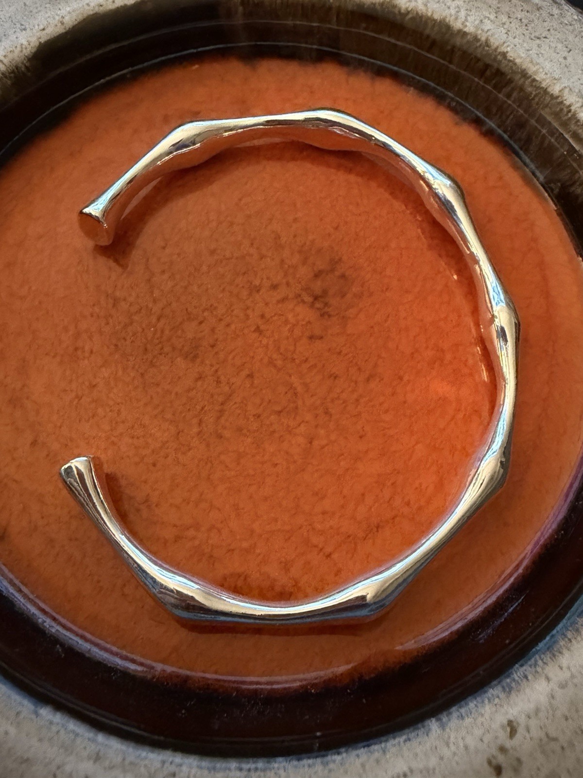 925 Stamped Silver Organic Cuff Bangle Bracelet 2.6” Size 7”