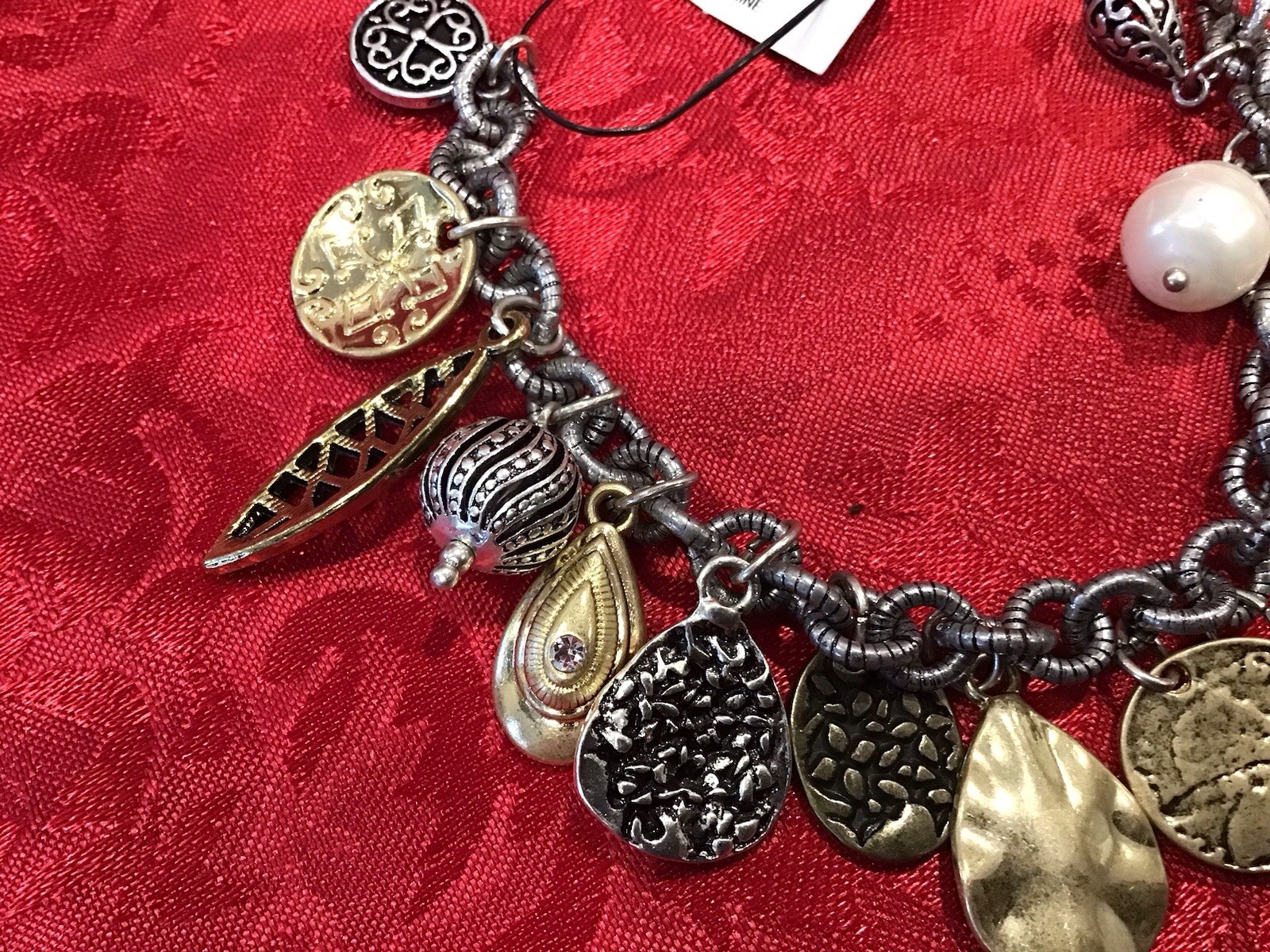 NWT~ Chico’s Charm Bracelet Silver Gold Coin Beads Crystals Magnetic Closure