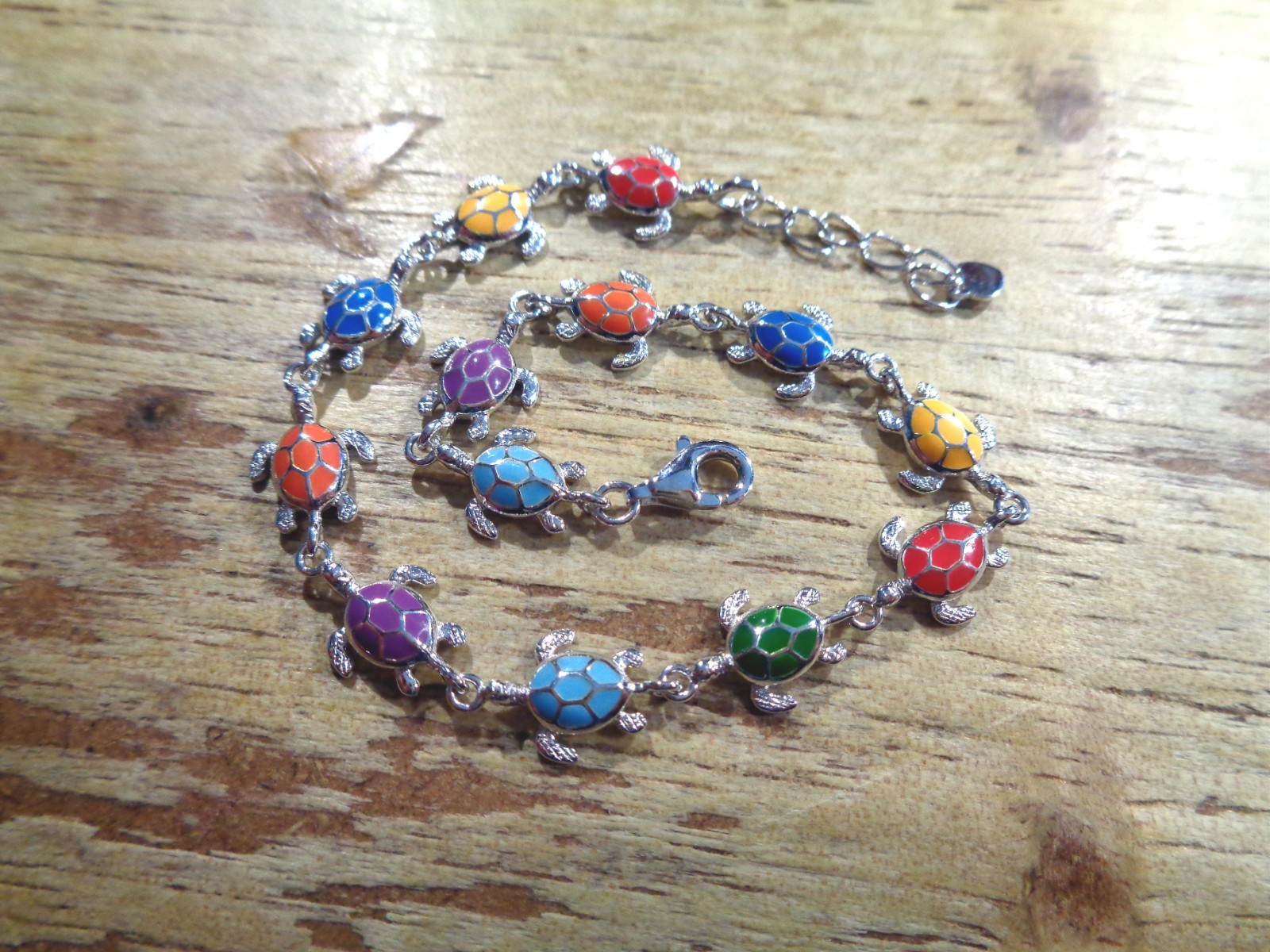 8.5MM RHODIUM 925 STER SILVER INLAID MIXED ENAMEL HAWAIIAN HONU TURTLE BRACELET