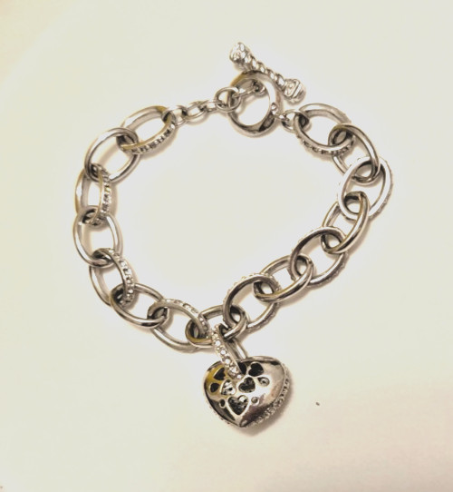 Nadri Pave CZ Heart Charm Dangle Oval Link Toggle Bracelet