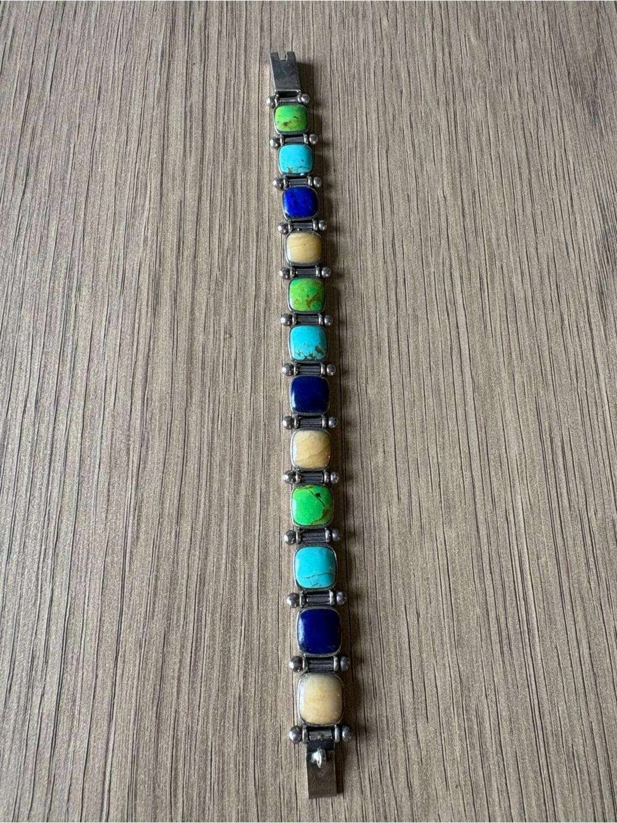 Thailand Sterling Silver Multicolor Stone Inlay Link Bracelet
