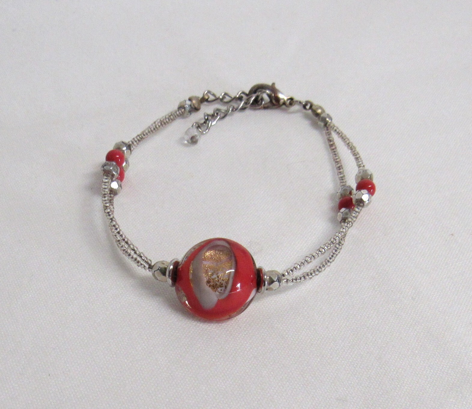 Murano Glass Bead Bracelet Silvertone Seed Beed Chain – Made in Italy – EUC