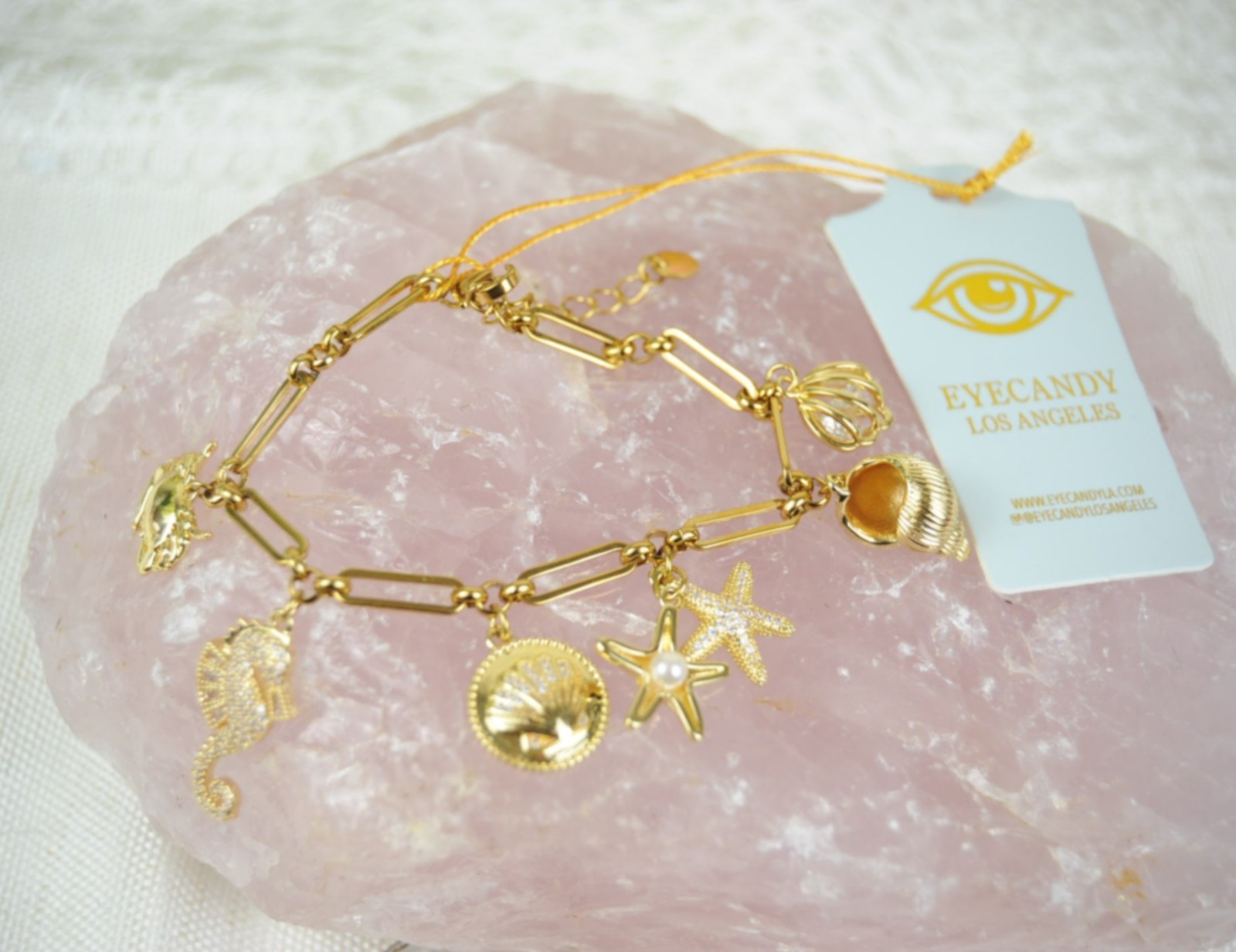 NWT Eye Candy Los Angeles SEASHORE CHARM BRACELET PEARLS/CRYSTALS NICE!