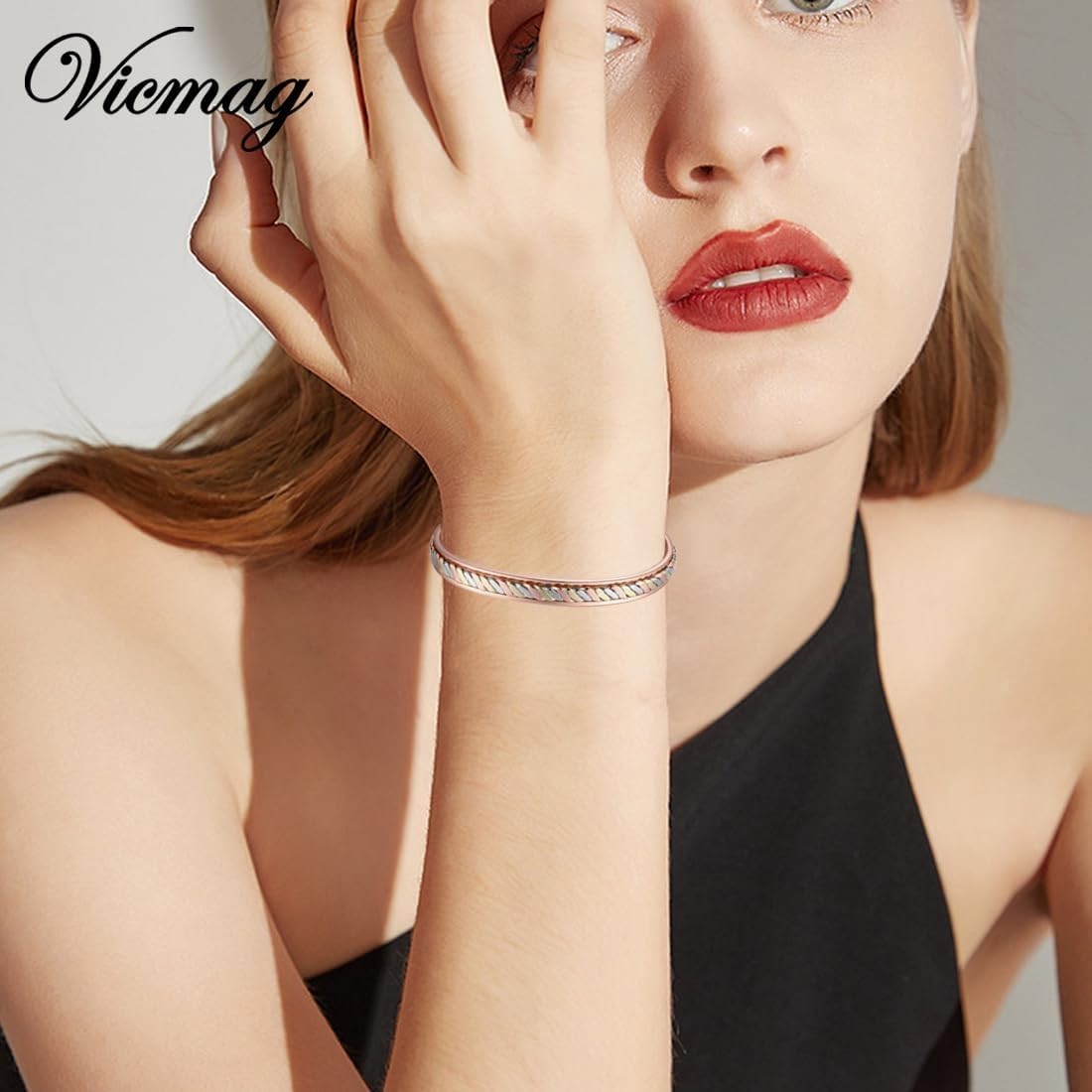 Copper Magnetic Bracelet for Women, 6X Powerful Magnets, Adjustable | 99.9% P…