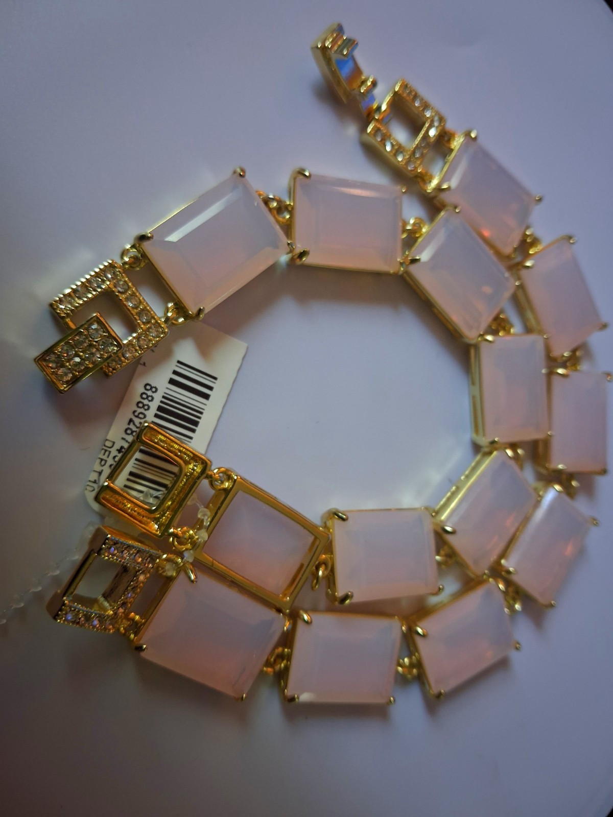 Heidi Daus “In Vogue” 2-piece Step-Cut Bracelet Set-opal pink Color-7.5″-NWT