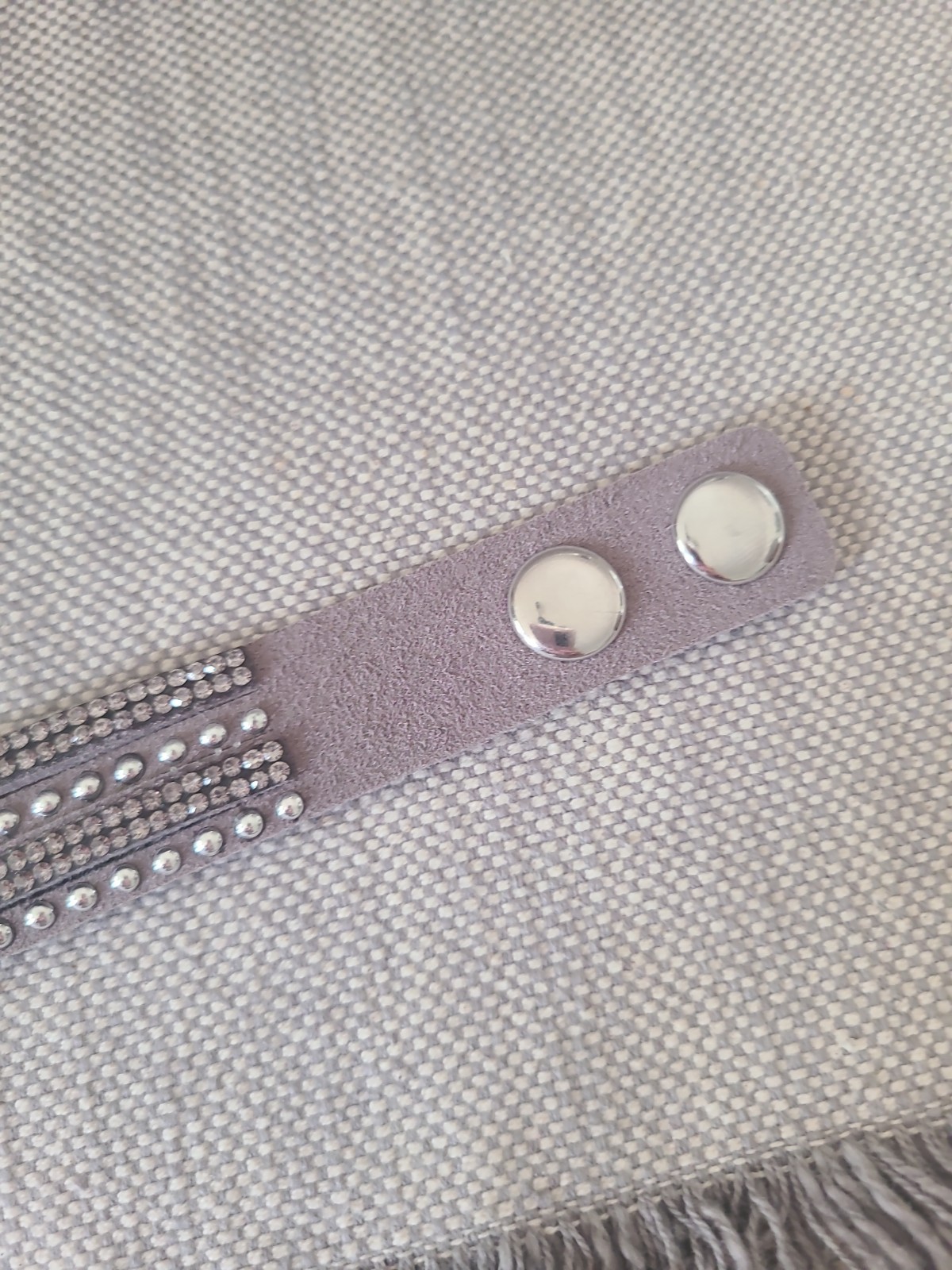 Double Wrap Slake Bracelet Crystal Metal Studs Studded Faux Suede Grey Silver