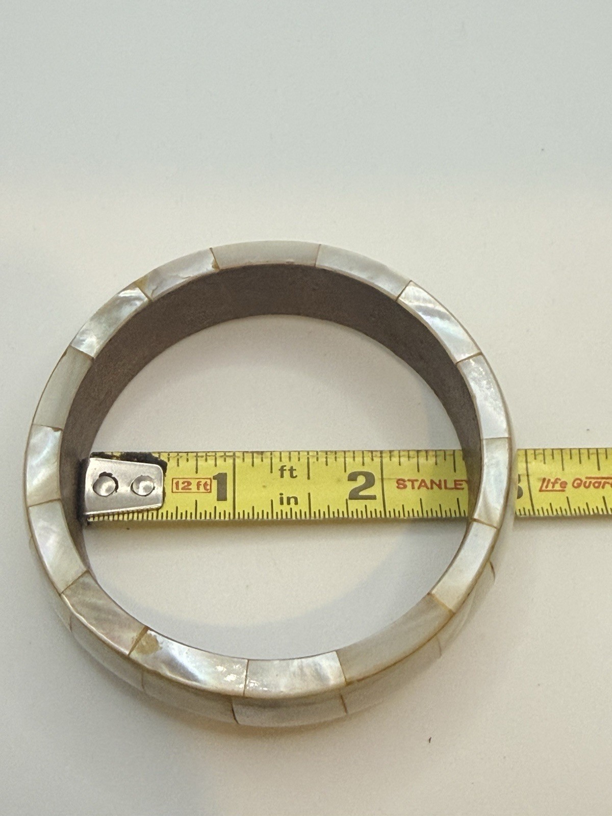 Mother of Pearl Bangle Bracelet Wood Interior Size 8”