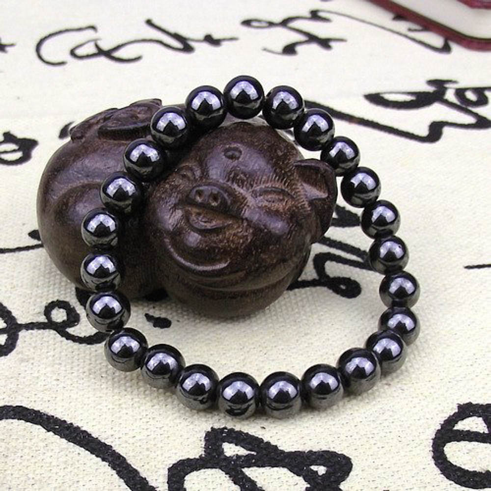 Natural Hematite Stone Bracelet 8mm Black Beads Pain Relief Therapy Stretch