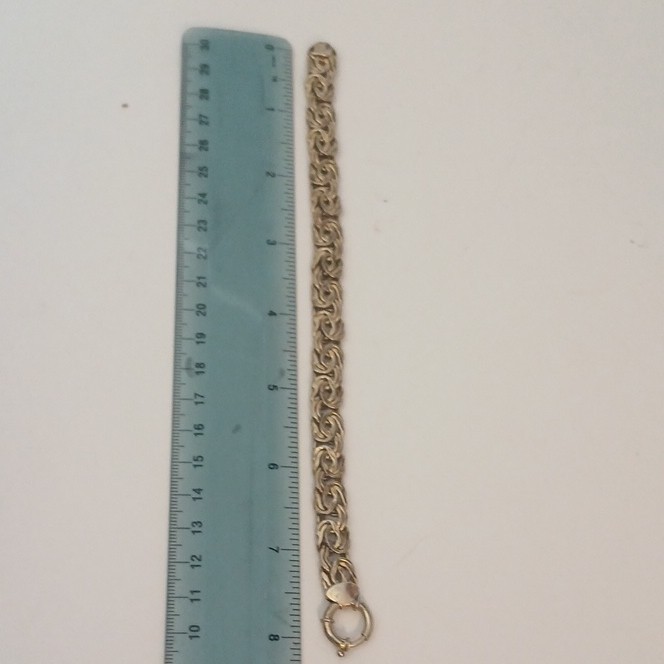 Silver Tone Byzantine Chain Bracelet 8 in Metal Spring Ring Closure