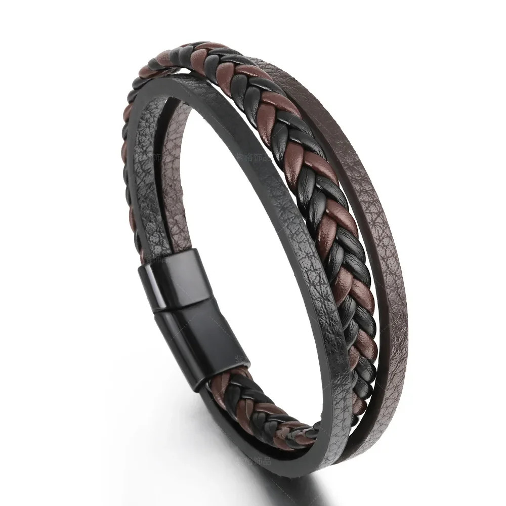 Bracelet 21CM Multilayer Braided Rope Bracelets for Male Trendy Leather