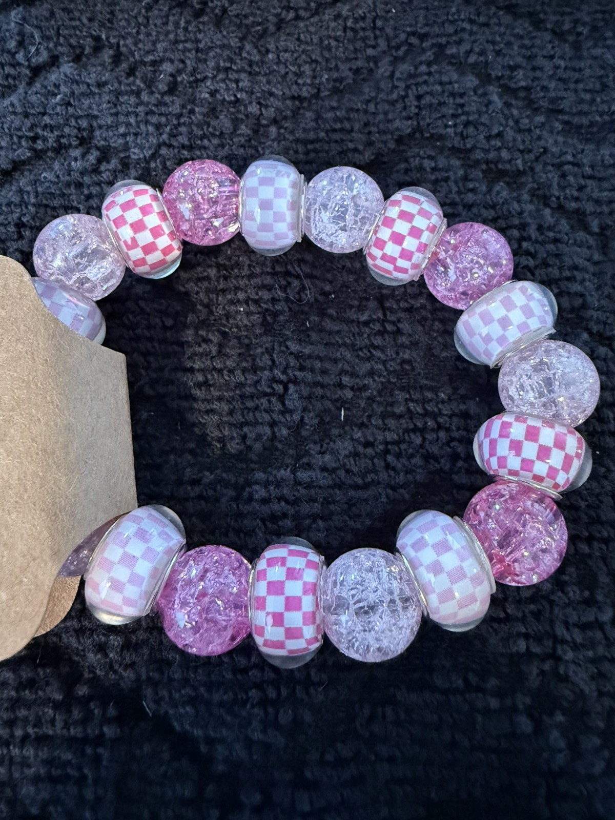 Lot Of 6 – Pink & Green Beaded Stretch Bracelets 6” To 7.5”