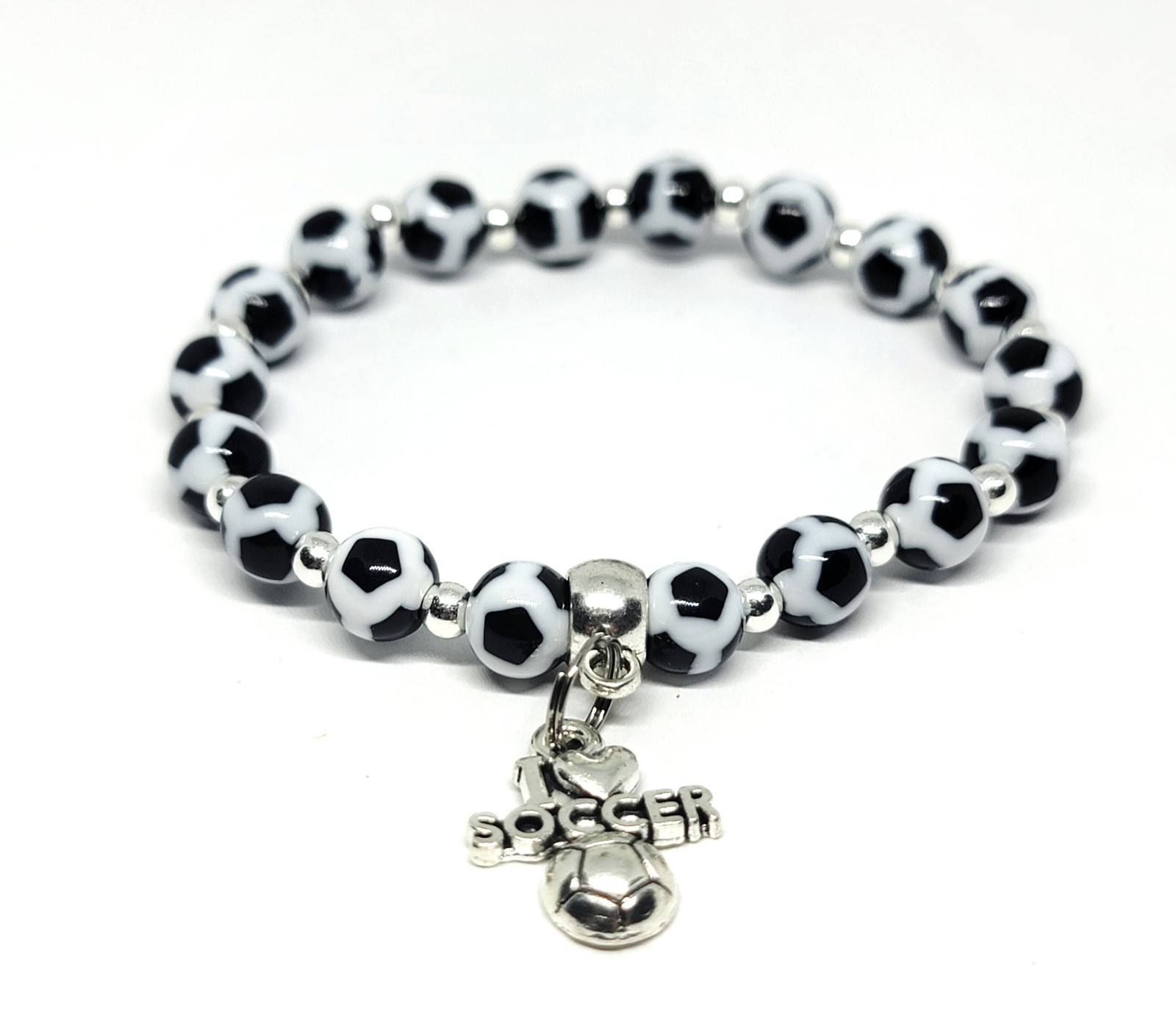 I Love Soccer Beaded Charm Stretch Bracelet