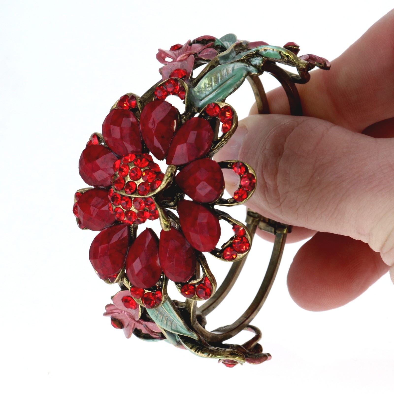 Red Fashion Crystal Ladybug and Flower Bracelet Bangle Cuff New