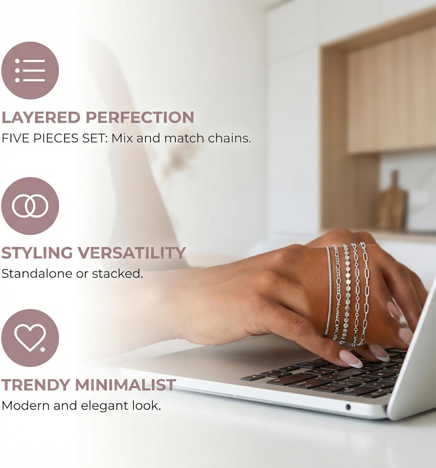 Silver Bracelet Set – Dainty Silver Bracelets for Women, 5 Packs, Waterproof Wom