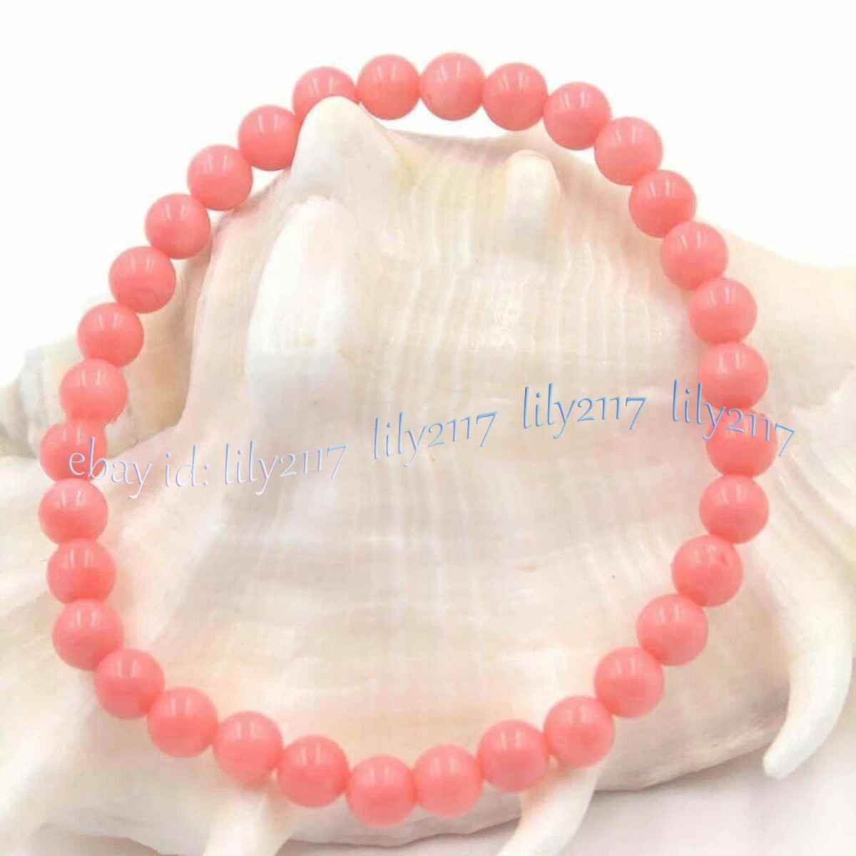Natural 4/6/8mm Pink Coral Gemstone Round Smooth Beads Stretch Bracelet 8 in