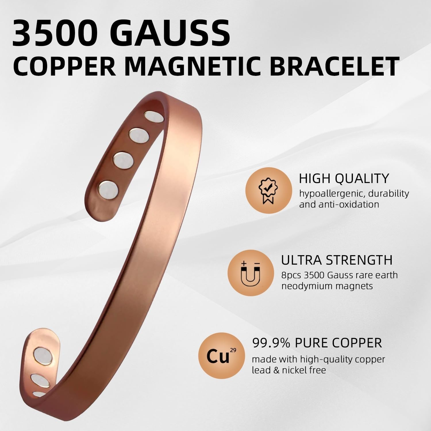 Copper Bracelet for Men and Women, 99.9% Pure Copper Magnetic Bangle with 8pc…