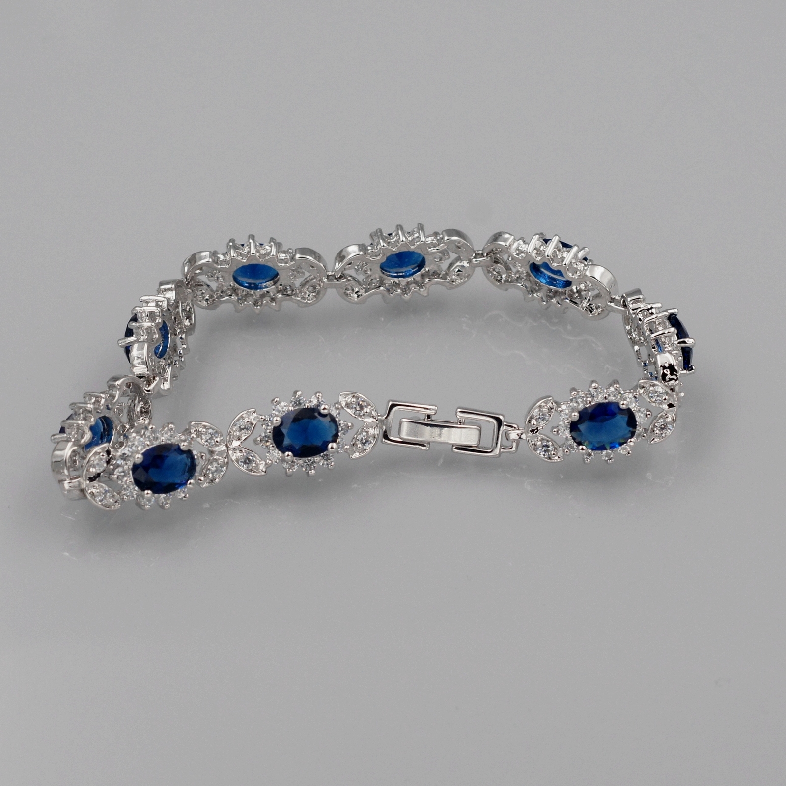 Women Blue Cubic Zirconia Tennis Bracelet White Gold Plated Elegant Jewelry 6336