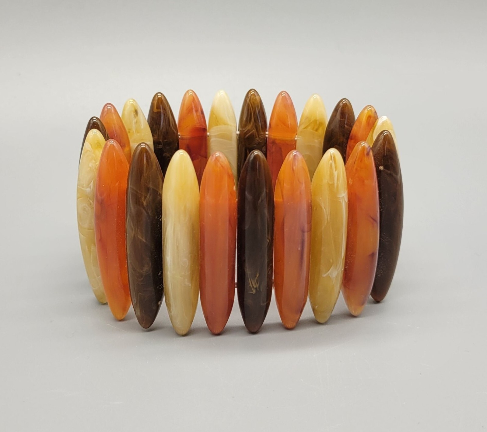 Soft Tone Fall Colors Orange Brown Long Beaded Stretch Bracelet B1A