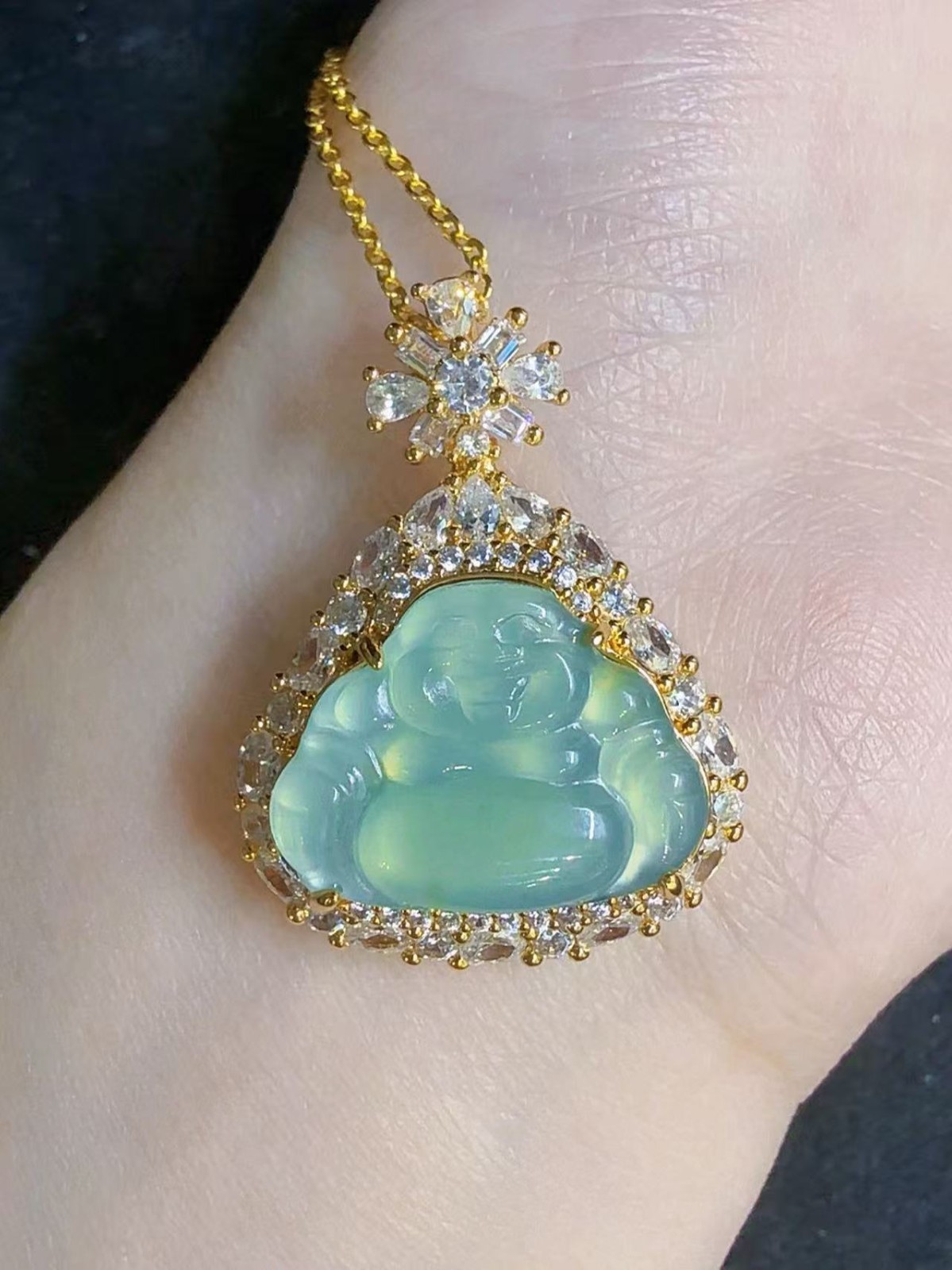 Top Natural grade A jadeite sky blue Maitreya Buddha pendant