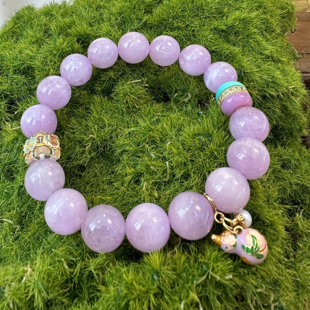 Natural Kunzite Pink Bracelet Gold Plated Five Elements Feng Shui Healing Stone