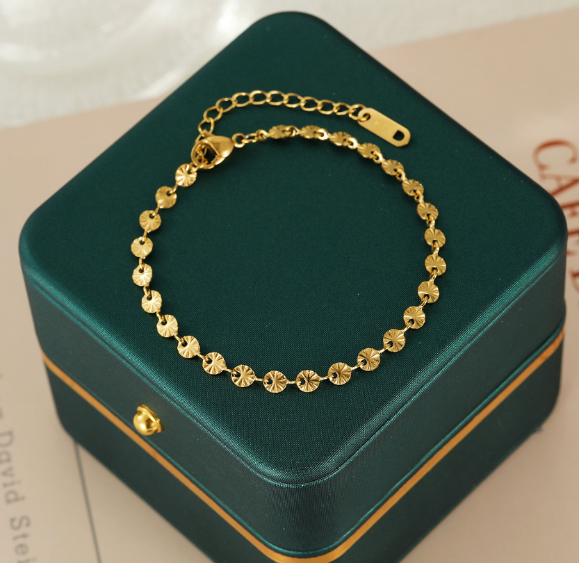 316L Stainless Steel Round Disc Flower Beads Bracelet Chain 6+2inch Gift AG