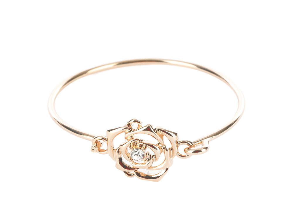 Crystal Stone Cutout Metal Rose Bangle Bracelet with Hook Closure ~ Gift Idea!