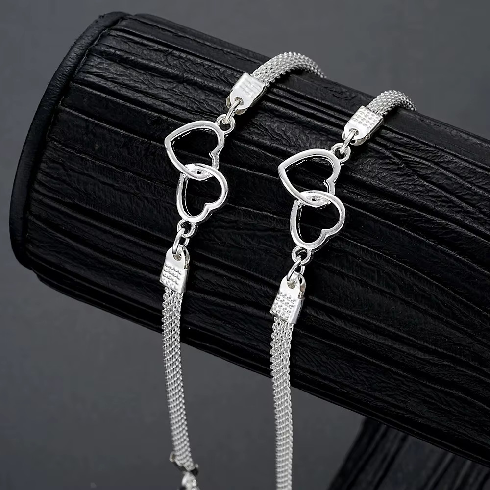 Women’s Fashion Jewelry Silver Color Double Heart Love Bracelet 72-6