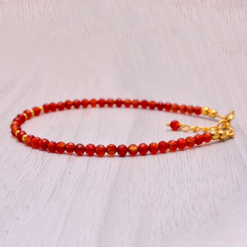 A++ Dainty Carnelian Faceted Round Gemstone 2-3MM Beads Handmade Bracelets 6-8”