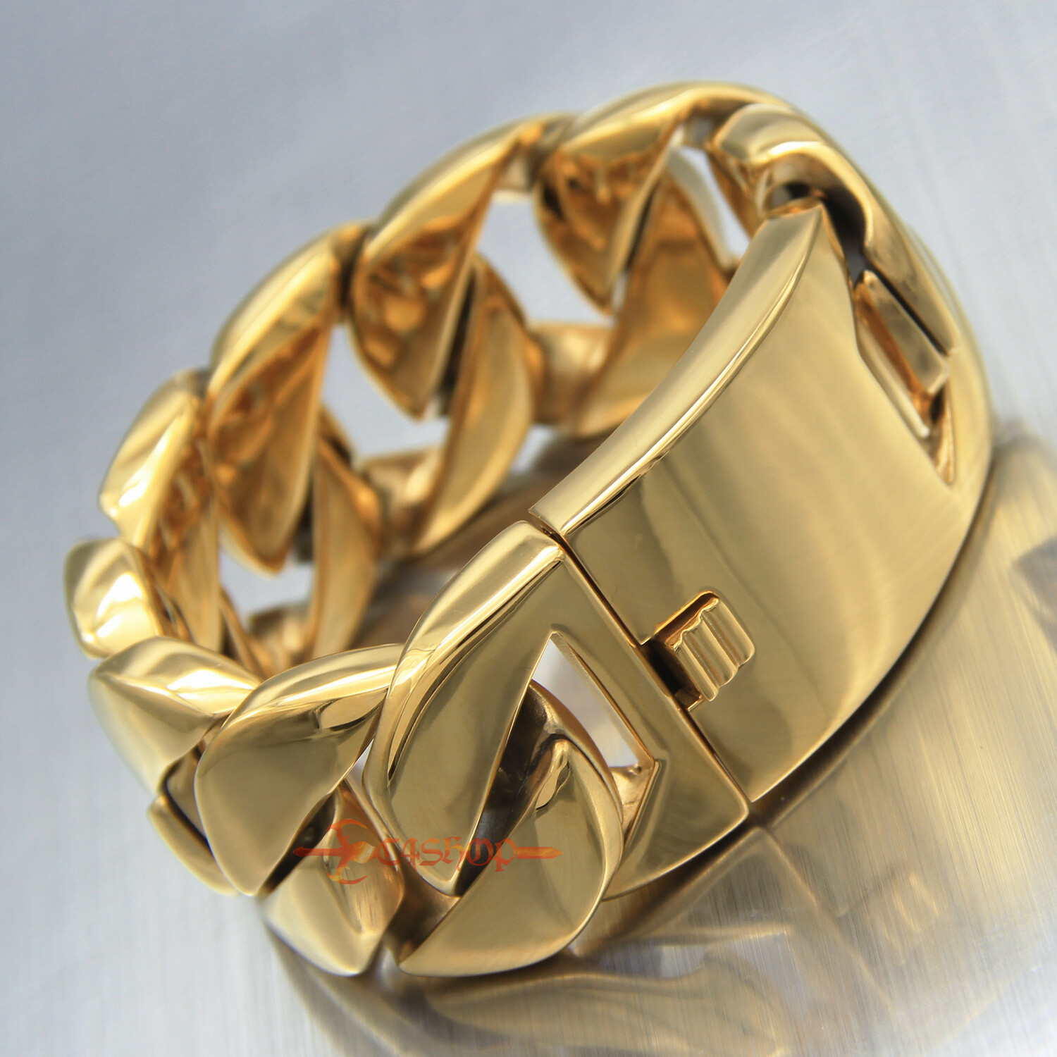Huge Heavy Men’s Cuban Chain Link Bracelet 316L Stainless Steel Gold Plated 31mm