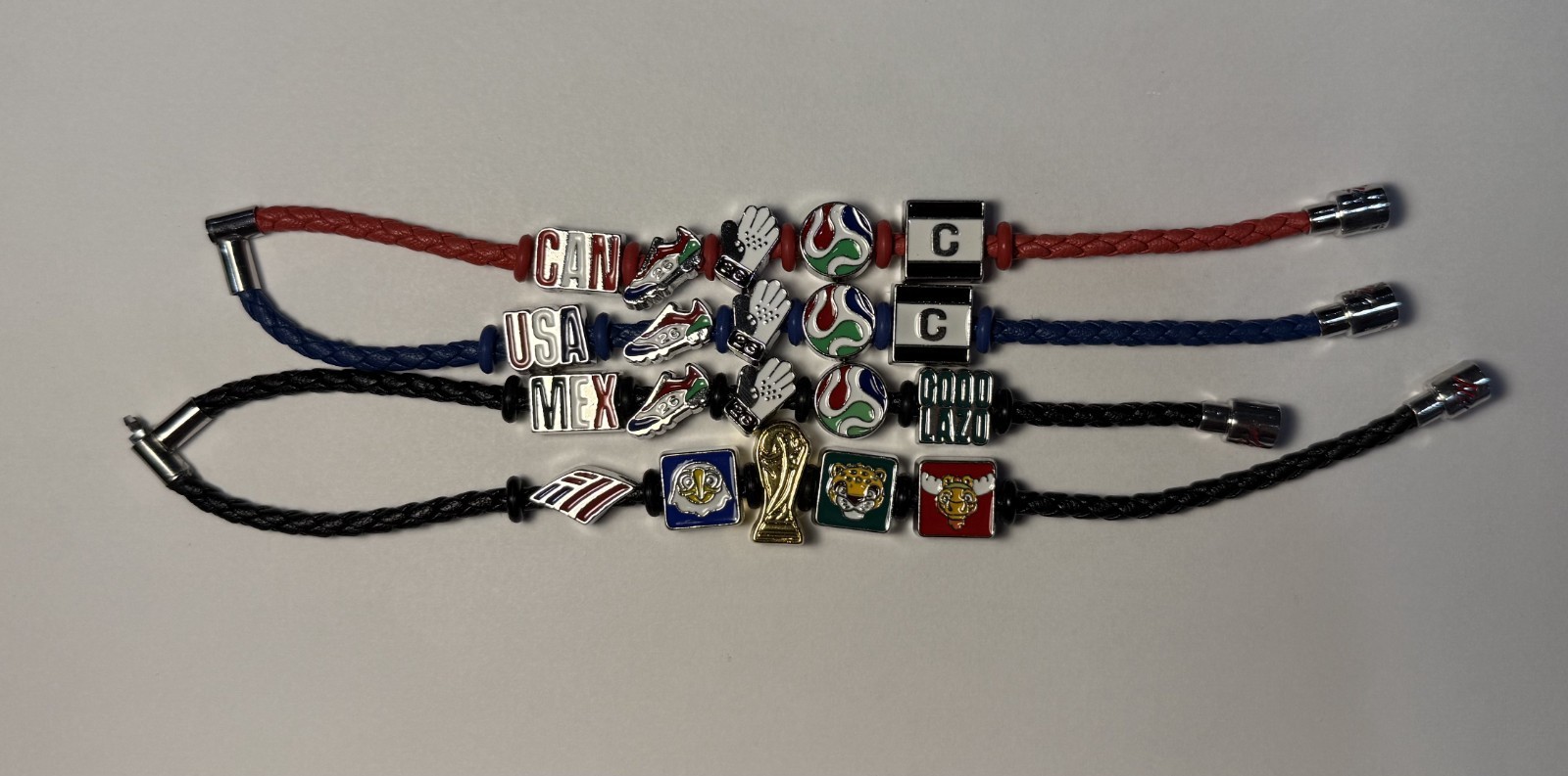 FIFA World Cup 26 Charm Bracelets set of 4. Canada, USA, Mexico & FIFA/BofA