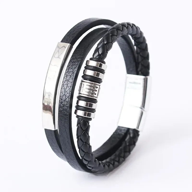 Bracelet 21CM Multilayer Braided Rope Bracelets for Male Trendy Leather