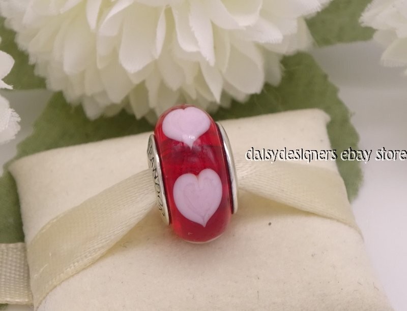 Authentic Pandora Red Love Pink Hearts Murano Glass Charm 790658 Retired B