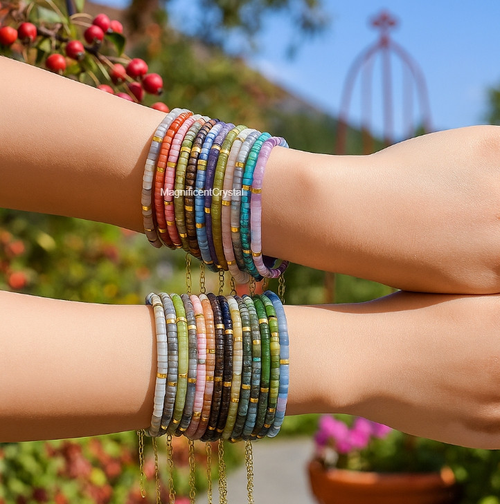 Minimalist Tube Beaded Crystal Stone Bracelet Boho Multicolor Jewelry Reiki Gift