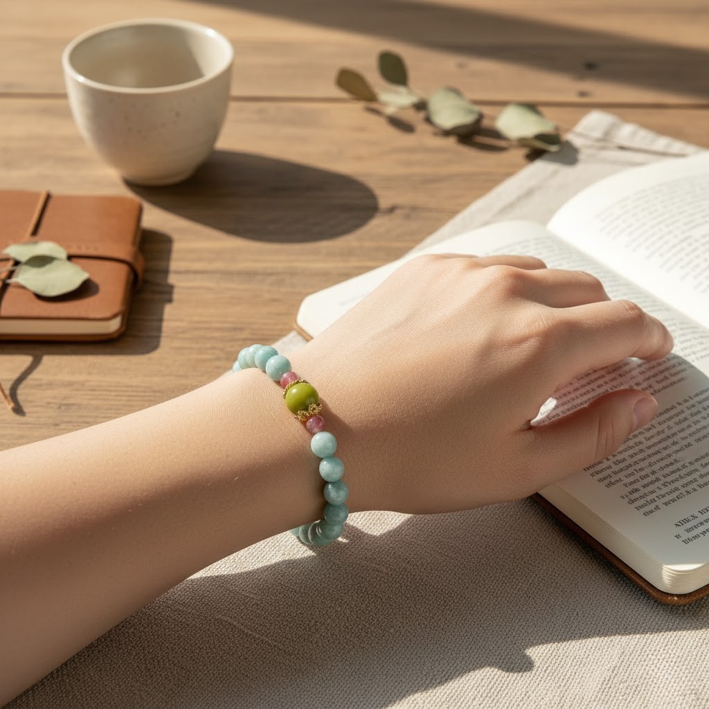 Natural Amazonite Crystal Bracelet 10mm Beads – Handmade Stretch Bracelet 17cm