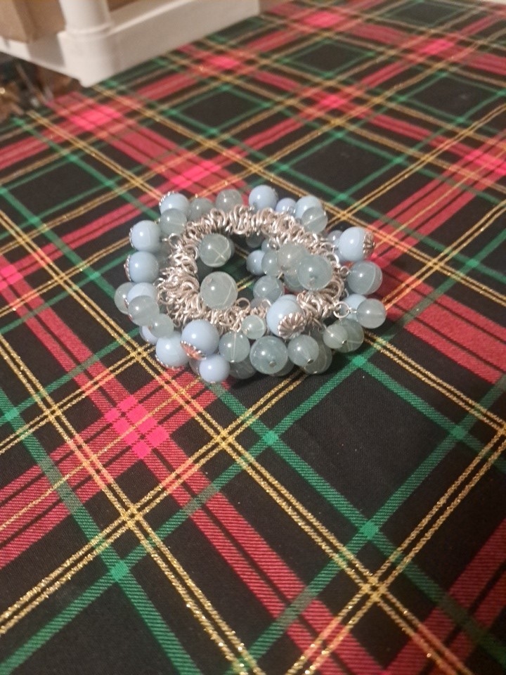 Silver And Shades Of Blue Cluster Stretch Bracelet, 8/9 Inches