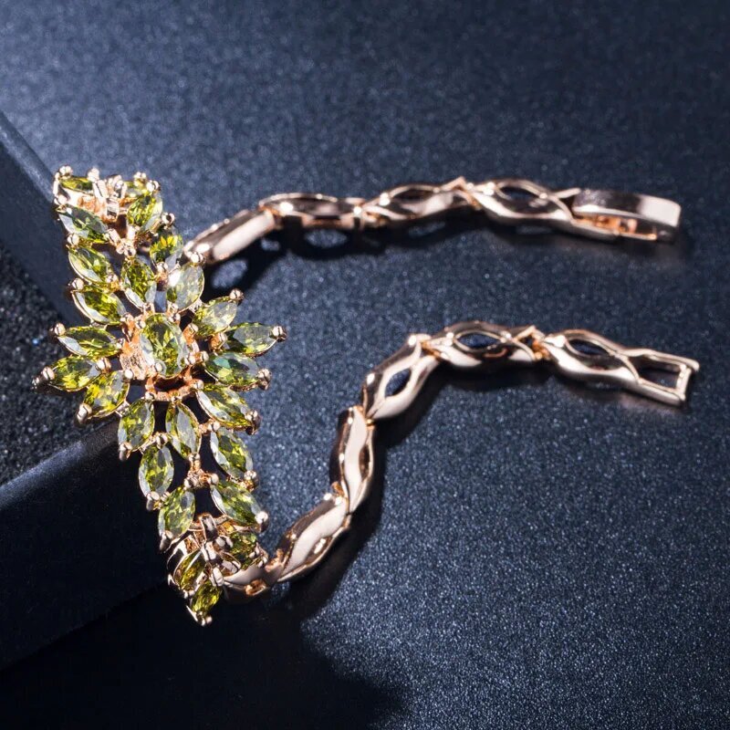 Luxury Yellow Gold Plated Multicolor Cubic Zirconia Women Flower Charm Bracelet