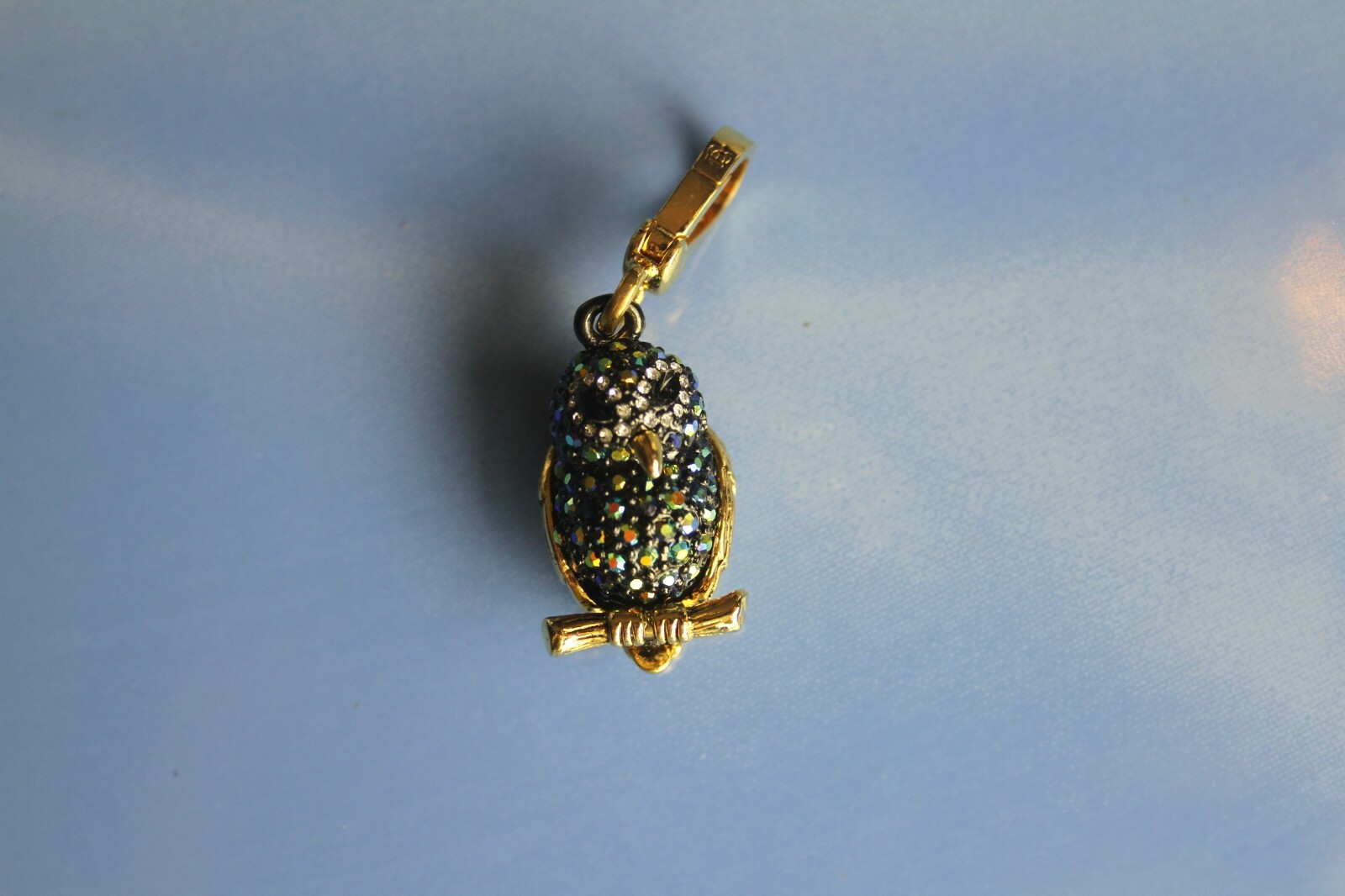 NWOT Juicy Couture Owl Bracelet Charm Blue with Rhinestones Clip on