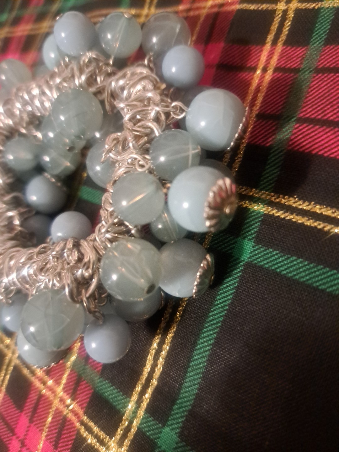 Silver And Shades Of Blue Cluster Stretch Bracelet, 8/9 Inches
