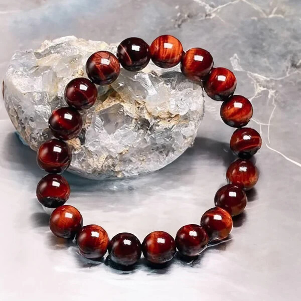 Natural Red Tiger Eye 8mm Bead Healing Reiki Chakra Women’s Stretch Bracelet New
